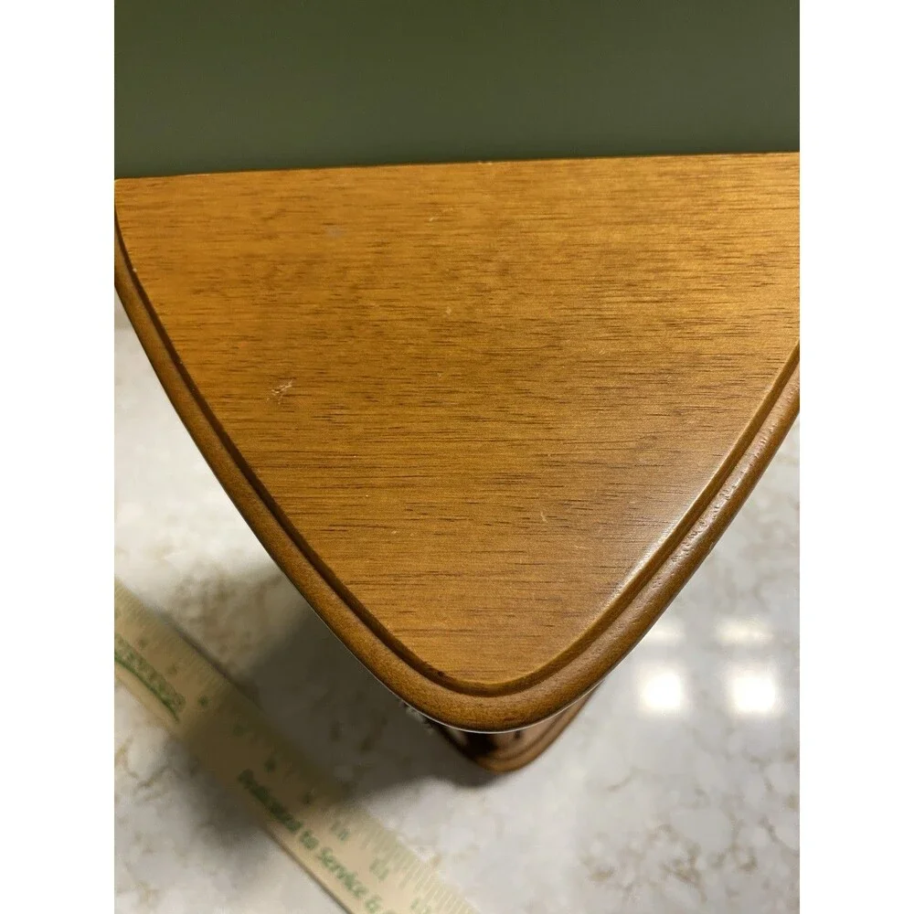 Vintage Triangle Wood Jewelry Box w/ Mirror – Floral Glass Doors – Earring Hooks